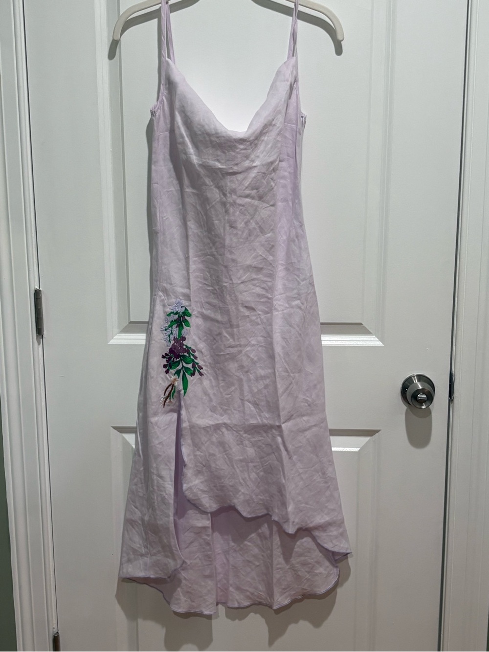 Fanm Mon Lavender High-Low Slip Dress with Floral Applique